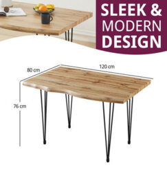 Hallowood Furniture Cullompton Dining Table (120Cm) With Live Edge Effect And Black Metal Legs - thumbnail 3