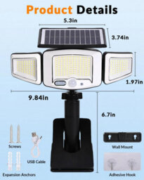 Amorly Clip On Solar Lights Outdoor,231 Led Solar Motion Lights Clip Flood Light With Motion Sensor,security Lights For Outside Garden - thumbnail 6