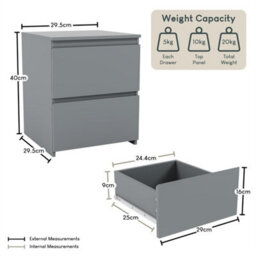 Grey 2Pc  Modern 2 Drawer Chest Of Drawers Bedside Table Nightstand Bedroom Furniture - thumbnail 2