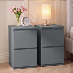Grey 2Pc  Modern 2 Drawer Chest Of Drawers Bedside Table Nightstand Bedroom Furniture - thumbnail 1