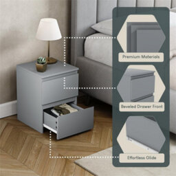 Grey 2Pc  Modern 2 Drawer Chest Of Drawers Bedside Table Nightstand Bedroom Furniture - thumbnail 4