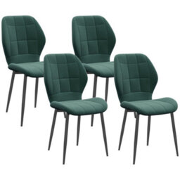 Homcom Modern Style Kitchen Chairs Set Of 4 With Flannel Upholstered, Dark Green - thumbnail 2