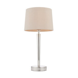 Luminosa Lighting Luminosa Syon 1 Light Table Lamp Bright Nickel, Mink Faux Silk, E14