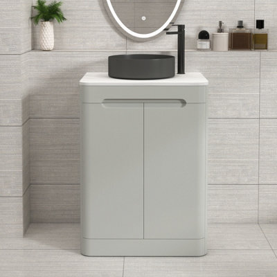 Royal Bathrooms Venice 600mm Dove Grey Freestanding Bathroom Countertop Vanity Unit 2 Door With Art Round Basin