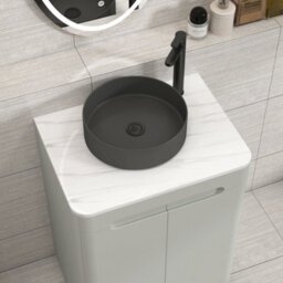 Royal Bathrooms Venice 600mm Dove Grey Freestanding Bathroom Countertop Vanity Unit 2 Door With Art Round Basin - thumbnail 6