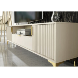 Tv Unit Tide Crest 200Cm - Cashmere Warm Beige Taupe Finish & Gold - thumbnail 3