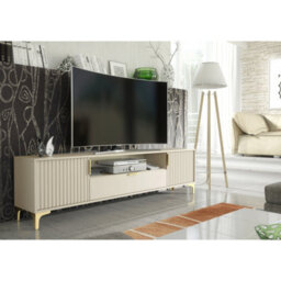 Tv Unit Tide Crest 200Cm - Cashmere Warm Beige Taupe Finish & Gold - thumbnail 8