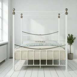 OAT Home Marylebone White & Brass Four Poster Metal Bed Frame - Double - thumbnail 2