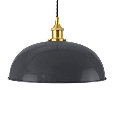 Slate Grey Worcester Painted Dome Pendant Light With Polished Brass Lamp Holder And Black Twisted Cable - Se Home - image 1