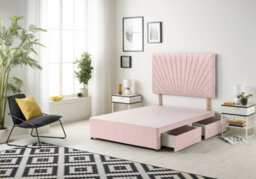 "Somnior Beds Platinum Divan Bed Base With 2 Drawers & 30"" Headboard - Plush Velvet, Pink, 3Ft Single" - thumbnail 1