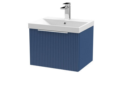 Balterley Tixall Fluted 1 Drawer Wall Hung Vanity Unit With Thin Edge Basin, Satin Blue, 500mm - image 1