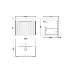 Balterley Tixall Fluted 1 Drawer Wall Hung Vanity Unit With Thin Edge Basin, Satin Blue, 500mm - thumbnail 2