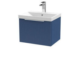 Balterley Tixall Fluted 1 Drawer Wall Hung Vanity Unit With Thin Edge Basin, Satin Blue, 500mm - thumbnail 1