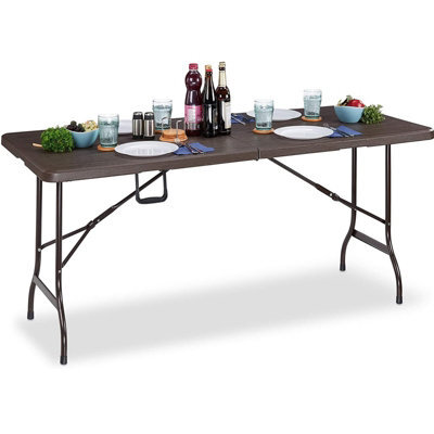 Gr8 Garden Wooden Effect 6Ft Heavy Duty Folding Table Garden Camping Trestle Dining Picnic - image 1