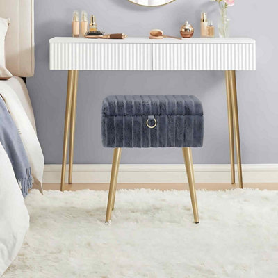 Vanity Stool With Storage, Upholstered Footstool Ottoman, Metal Legs, Adjustable Feet, Slate Grey - image 1