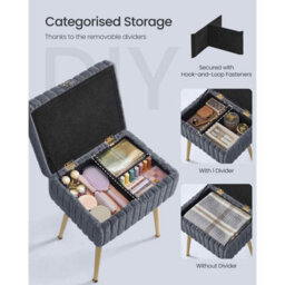 Vanity Stool With Storage, Upholstered Footstool Ottoman, Metal Legs, Adjustable Feet, Slate Grey - thumbnail 4