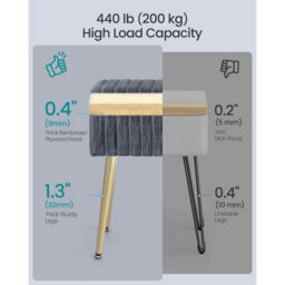 Vanity Stool With Storage, Upholstered Footstool Ottoman, Metal Legs, Adjustable Feet, Slate Grey - thumbnail 5