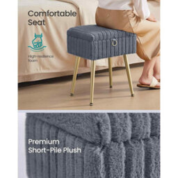 Vanity Stool With Storage, Upholstered Footstool Ottoman, Metal Legs, Adjustable Feet, Slate Grey - thumbnail 3