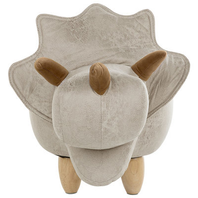 Beliani Triceratops Kids Storage Stool Pouffe - Light Grey Faux Leather Upholstered Seat With Rubberwood Legs - image 1