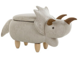 Beliani Triceratops Kids Storage Stool Pouffe - Light Grey Faux Leather Upholstered Seat With Rubberwood Legs - thumbnail 3