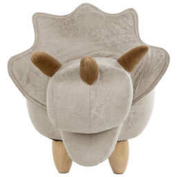 Beliani Triceratops Kids Storage Stool Pouffe - Light Grey Faux Leather Upholstered Seat With Rubberwood Legs - thumbnail 1