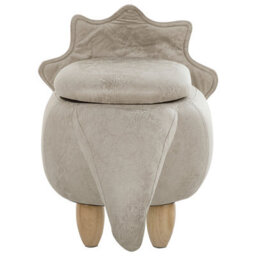 Beliani Triceratops Kids Storage Stool Pouffe - Light Grey Faux Leather Upholstered Seat With Rubberwood Legs - thumbnail 6