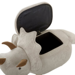 Beliani Triceratops Kids Storage Stool Pouffe - Light Grey Faux Leather Upholstered Seat With Rubberwood Legs - thumbnail 8