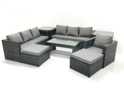 Fimous 9 Seater Rattan Garden Outdoor Furniture Set With 3 Seater Sofa Coffee Table 2 Big Footstool 2 Side Tables - thumbnail 2