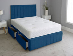 Comfy Deluxe 5Ft King Panel Blue Plush Divan Bed Set Headboard & Footboard 0 Drawers - thumbnail 1