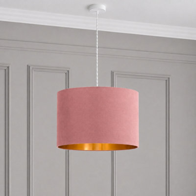 CGC Lighting Cgc Nila Luxury Mauve Velvet & Gold Inner Round Pendant Drum Lamp Shade - image 1