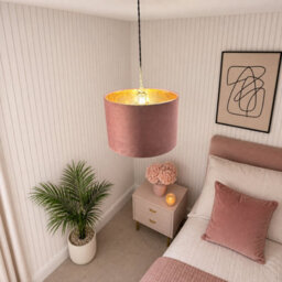 CGC Lighting Cgc Nila Luxury Mauve Velvet & Gold Inner Round Pendant Drum Lamp Shade - thumbnail 4