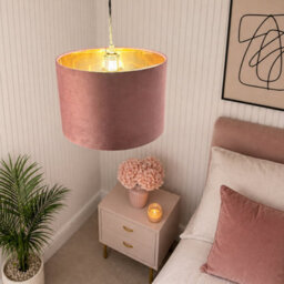 CGC Lighting Cgc Nila Luxury Mauve Velvet & Gold Inner Round Pendant Drum Lamp Shade - thumbnail 3