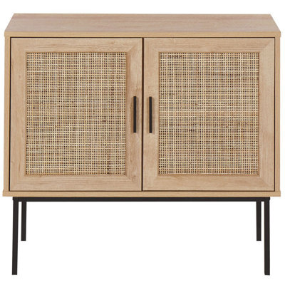Beliani 2-Door Sideboard Natural Rattan Front With Black Legs 80 X 40 X 72 Cm - image 1