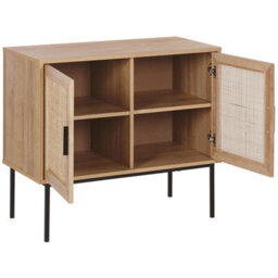 Beliani 2-Door Sideboard Natural Rattan Front With Black Legs 80 X 40 X 72 Cm - thumbnail 5