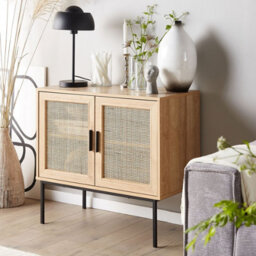 Beliani 2-Door Sideboard Natural Rattan Front With Black Legs 80 X 40 X 72 Cm - thumbnail 2