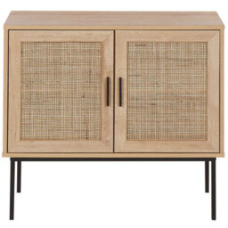 Beliani 2-Door Sideboard Natural Rattan Front With Black Legs 80 X 40 X 72 Cm - thumbnail 1