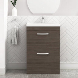 Royal Bathrooms Turin Grey Elm 600mm Floor Standing Vanity Unit 2 Drawer With Mid-Edge Basin Sink - thumbnail 1