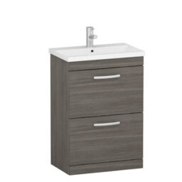 Royal Bathrooms Turin Grey Elm 600mm Floor Standing Vanity Unit 2 Drawer With Mid-Edge Basin Sink - thumbnail 6