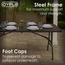 Oypla Heavy Duty Folding Catering Garden Trestle Table - 6Ft, Rattan - thumbnail 4