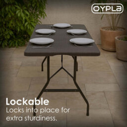 Oypla Heavy Duty Folding Catering Garden Trestle Table - 6Ft, Rattan - thumbnail 6