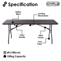 Oypla Heavy Duty Folding Catering Garden Trestle Table - 6Ft, Rattan - thumbnail 3