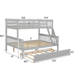 Interior Emporium Lily Wooden Trio Bunk Bed With 2 Single + 1 Double Mattress - With Extra Trundle - White - thumbnail 4