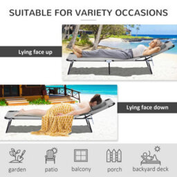 Outsunny Folding Sun Lounger Reclining Chair W/ Pillow Reading Hole Grey - thumbnail 5