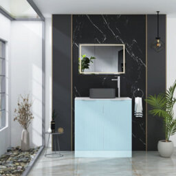 Royal Bathrooms Evora 800mm Powder Blue Fluted Floor Standing Countertop Vanity Unit 2 Door With Art Square Basin - thumbnail 2