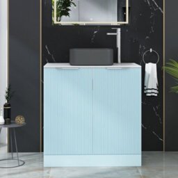 Royal Bathrooms Evora 800mm Powder Blue Fluted Floor Standing Countertop Vanity Unit 2 Door With Art Square Basin - thumbnail 1