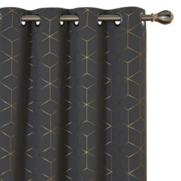 Deconovo Blackout Functional Eyelet Curtains, Gold Diamond Printed Thermal Insulated Curtains, W66 X L54 Inch, Dark Grey, One Pair - thumbnail 1