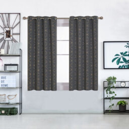 Deconovo Blackout Functional Eyelet Curtains, Gold Diamond Printed Thermal Insulated Curtains, W66 X L54 Inch, Dark Grey, One Pair - thumbnail 2