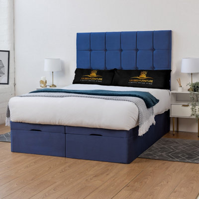 UKBEDFURNITURE Florence Plush Blue End Opening Divan Ottoman Bed With 54 Inch Headboard & 10 Inch Orthopaedic Mattress - image 1