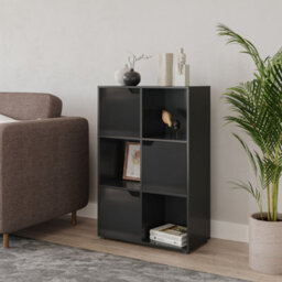 Urbn-Living Black, Black - 6-Cube Shelving Unit With Wooden Doors - thumbnail 2