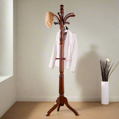 Modcraft Tall Vintage Wooden Coat Stand - 6Ft With 13 Hooks For Hats - image 1